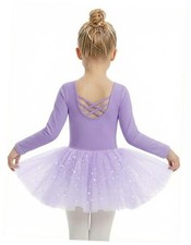 Long Sleeve Ballet Leotards for Girls Crisscross Back Dance 5-6 Years Purple