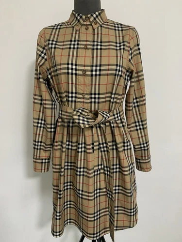 Abito camicia donna Burberry Archive beige cotone quadri taglia 8 ottime condizioni prezzo consigliato £ 750
