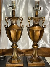 Pair Vintage Urn Table Lamps – Faux Bronze Resin Classical Style 1970s–80s 