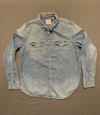 Levis Shirt Mens Large Blue Western Pearl Snap Classic Fit Denim Long Sleeve