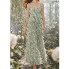 $328 NWT BHLDN Jia Floral Print Bias-Cut  Maxi Dress, Light Green, 12 (US)