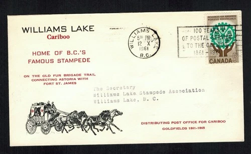 Canada #395, 1961 5¢ Resources for Tomorrow Williams Lake Stampede cachet FDC
