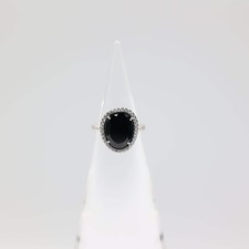 925 Sterling Silver Black Onyx CZ Halo Ring Size 6.5