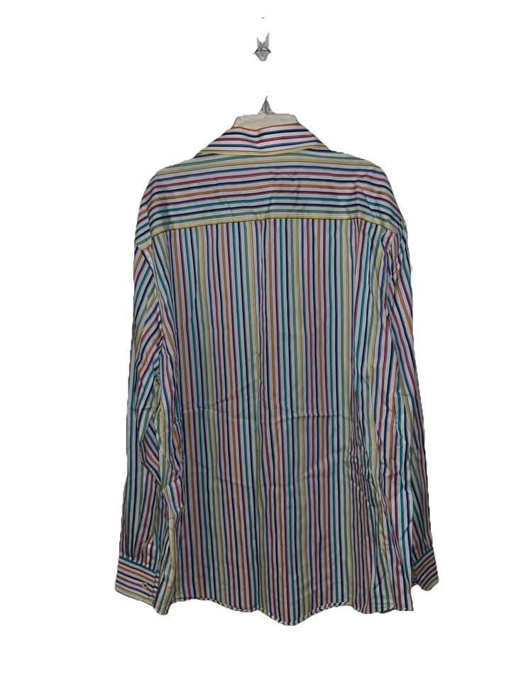 Bugatchi Uomo %100 Cotton Striped Button Shirt Mens Size XXL White Long Sleeve - Image 4 of 4