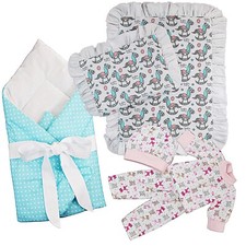 6-tlg. Puppen Schlafset für Baby Puppe bis 43 cm (ohne Puppe und Puppenbett)