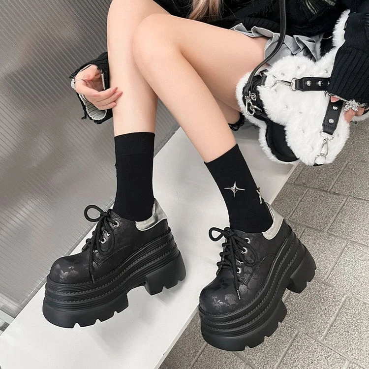 Zapatos Creepers Plataforma Con Cordones Punta Redonda Floral Cuero Moda Para Mujer SCEC Foto 3 de 4