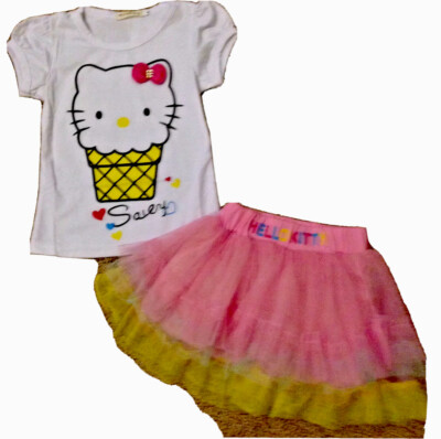 NWT Hello Kitty Girls Ice Cream Cone Top & Tutu Skirt Birthday Set SIZE  2T 3T