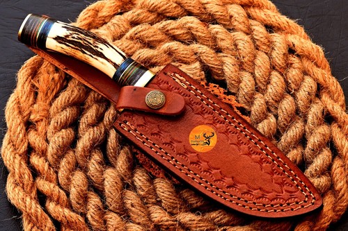 CUSTOM MADE HAND FORGED DAMASCUS 10" HUNTING/BOWIE KNIFE STAG/ANTLER HANDLE 2793 - Picture 5 of 5