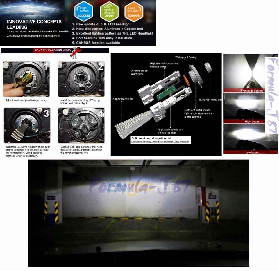 LED Kit C1 60W 9008 H13 3000K Yellow Two Bulbs Head Light Replacement Snowmobile - Image 3 of 4