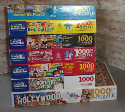 Lot of 7 WHITE MOUNTAIN 1000pc Puzzles -Hollywood Country Music Beer Pop Culture - Picture 1 of 6