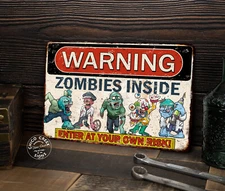 Warning Zombies Sign Undead Halloween Spooky Haunted Decor Plaque 108122001074
