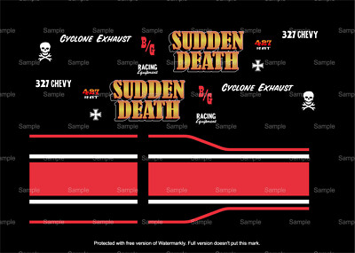 Universal Water Slide Decals For Hot Wheels '55 GASSER SUDDEN DEATH 187