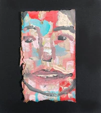 Abstract Woman Portrait Painting Quirky Naive Outsider Primitive Art Miz Katie