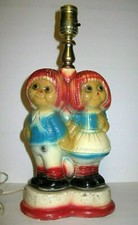 RARE VINTAGE RAGGEDY ANN   ANDY 15" CHALKWARE LAMP  Circa.1930 - 40's 