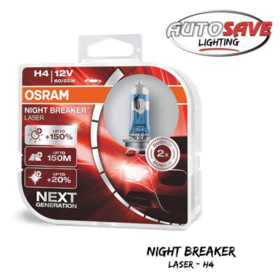 OSRAM - H4 Night Breaker Laser (Next Generation) +150% Car Headlight Bulb (Twin)