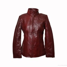 LAST CHANCE WOMEN LEATHER JACKET BURGUNDY BIKER( S,M Sold)or L