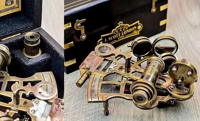 Brass Antique Nautical Sextant 4 Inch With Wooden Box Working Sextant Handmade