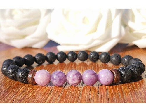 Bracelet Perles Pierre Naturelle Lave Et Labradorite 10mm - Fait Main, Sur Mesure, Sans Fermoir