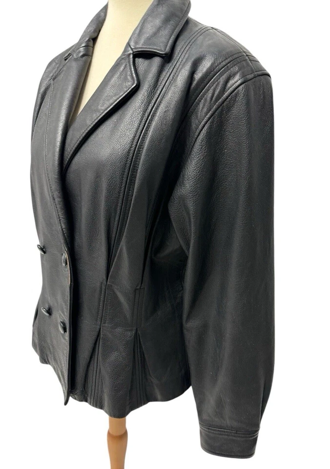 Vintage Together women's leather motorcycle jacket black buttons collared size L - Image 4 of 4