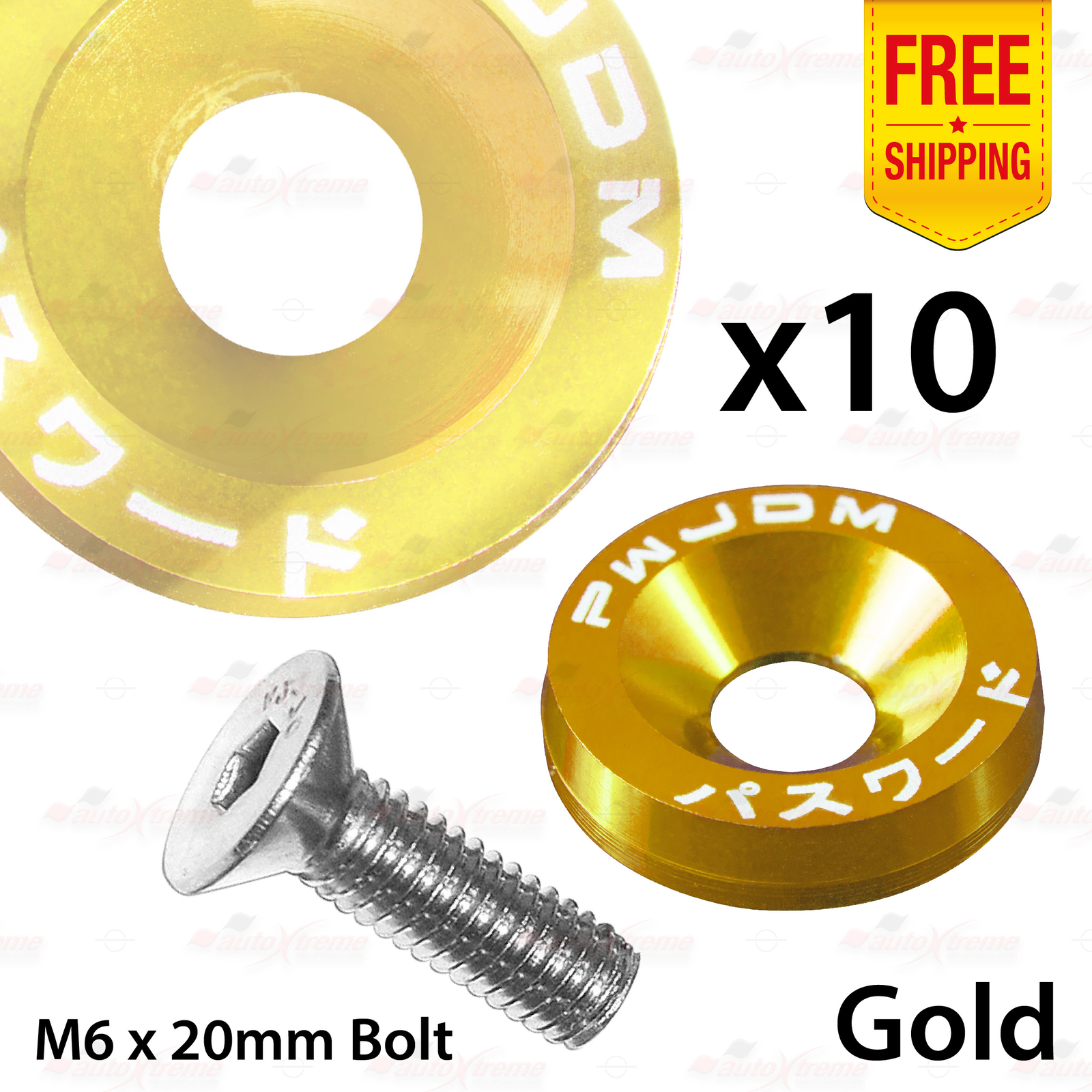 20PC GOLD JDM BILLET ALUMINUM FENDER BUMPER WASHER/BOLT ENGINE - Foto 5