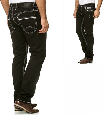 Herren Jeans Chino Hose  Dicke Naht  Straight Cut Regular Stretch Näht iProfash