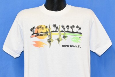 vintage 90s DELRAY BEACH FLORIDA NEON SUNSET PALM TREES SAIL