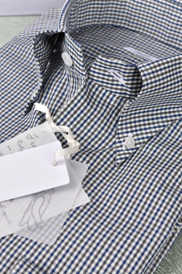 NUOVA camicia Fralbo Napoli fatta a mano in cotone 39 US 15,5 multicolore ves... - Immagine 2 di 4