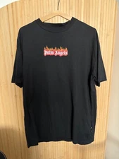 Palm Angels Burning Flame Logo Size Large Print T-Shirt Black Pre-owned HTF VGC