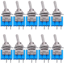 Mini Toggle Switch Set 10Pk SPST On Off 2Pin 6A 125V Panel Mount MTS-101