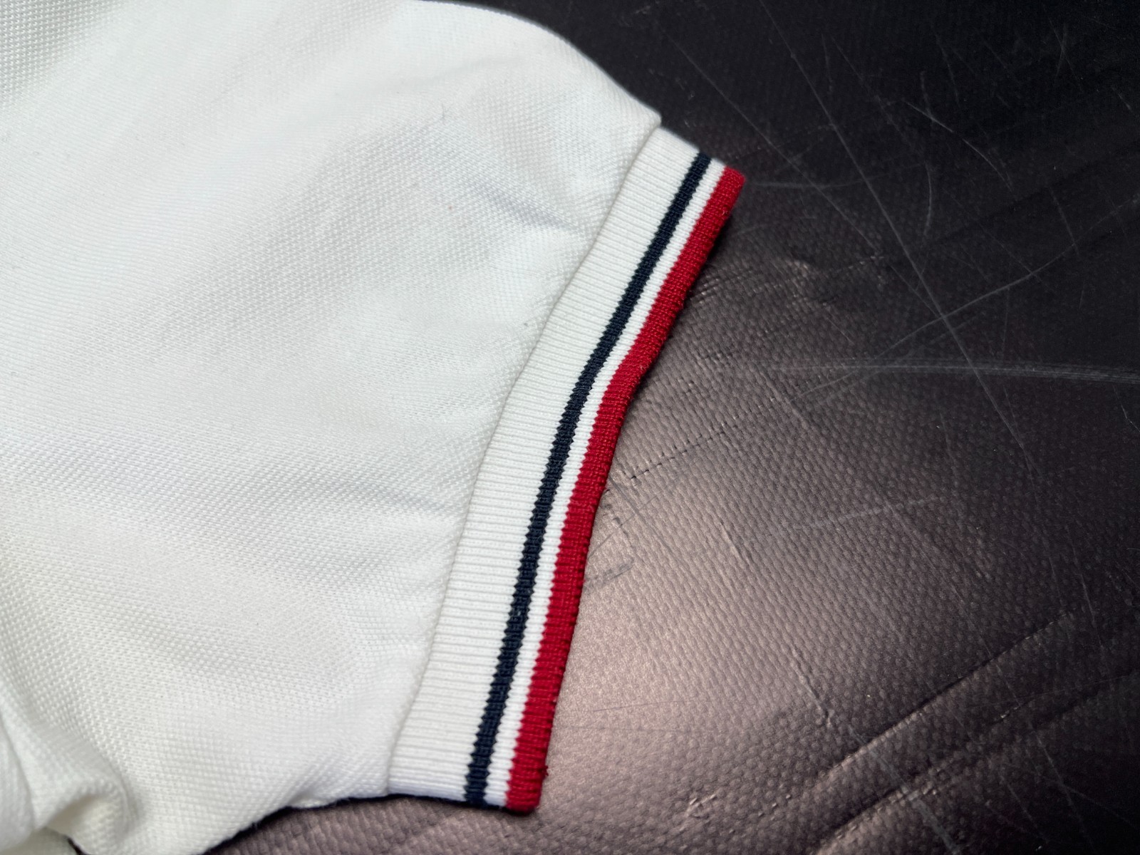 Auth Men's Prada White Two Striped Red Tab Cotton Collar Polo Shirt - M thumbnail 3