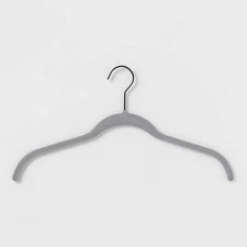 NEW! 10 BRIGHTROOM Non-Slip Gray Flocked Velvet Shirt Hangers, w/ Black Hook
