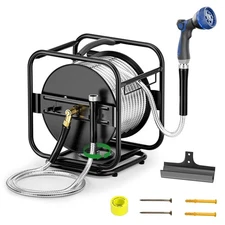 Heavy Duty Metal Garden Hose Reel With 100 Ft 304 Stainless Steel & Aluminum ...