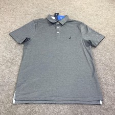 Nautica Polo Shirt Mens Medium Blue Stripe Knit Logo Short Sleeve Casual Top