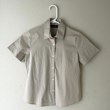Banana Republic Womens Cropped Slim-Fit Button-front Stretch Shirt Khaki XS