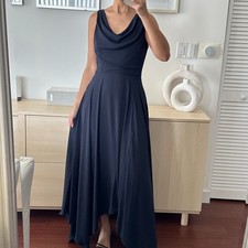 Halston Heritage Dress 6 Navy Evening Quiet Luxury Elegant Gala Minimalist Gown