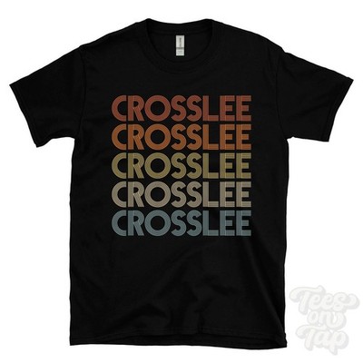 CROSSLEE REPEATED RETRO STYLE T-SHIRT mens & womens uk place name gift