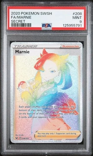 PSA 9 MARNIE 208 SWORD & SHIELD SECRET RARE RAINBOW TRAINER POKEMON MINT