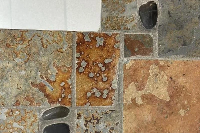 Mosaic Stone Slate Wall Mirror Decor 24 x 23.5in Square Multicolored - Image 4 of 4