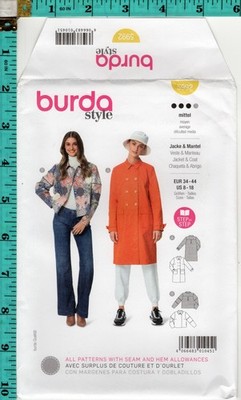 Misses' Jacket & Coat Burda style Sewing Craft Pattern # 5992 8-18 NEW & UNCUT!
