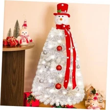 4.5FT Snowman Christmas Tree White Christmas Tree with Snowman Topper 