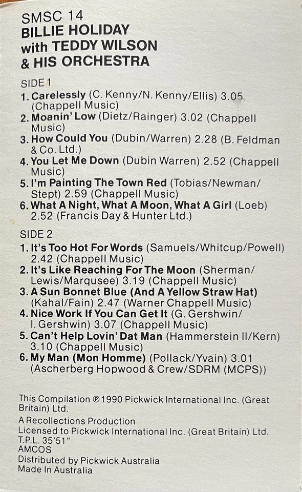 Billie Holiday with Teddy Wilson & His Orchestra Australian Cassette - Image 2 of 4