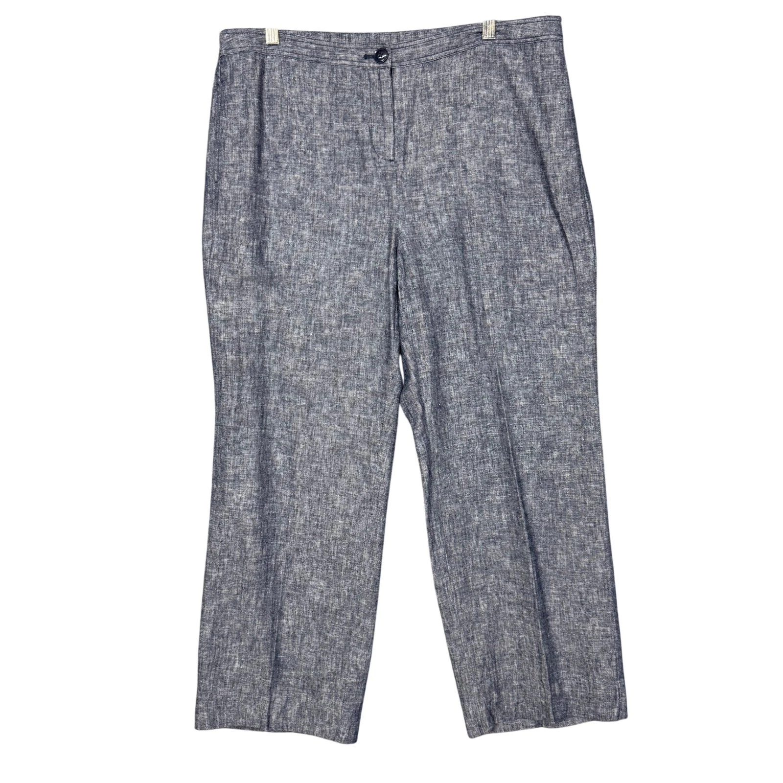 Kim Rogers Pants Womens 16 Blue Linen Blend Elastic Back Straight Leg High Rise