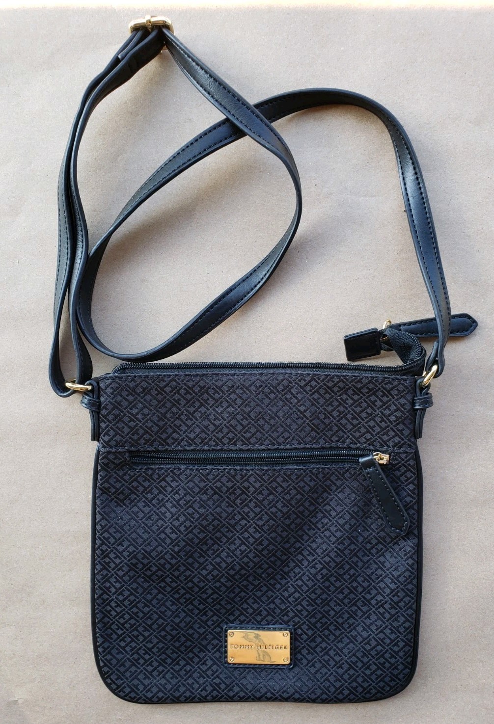 Tommy Hilfiger Square Black Crossbody Black Bag W/ Pattern  FREE SHIPPING