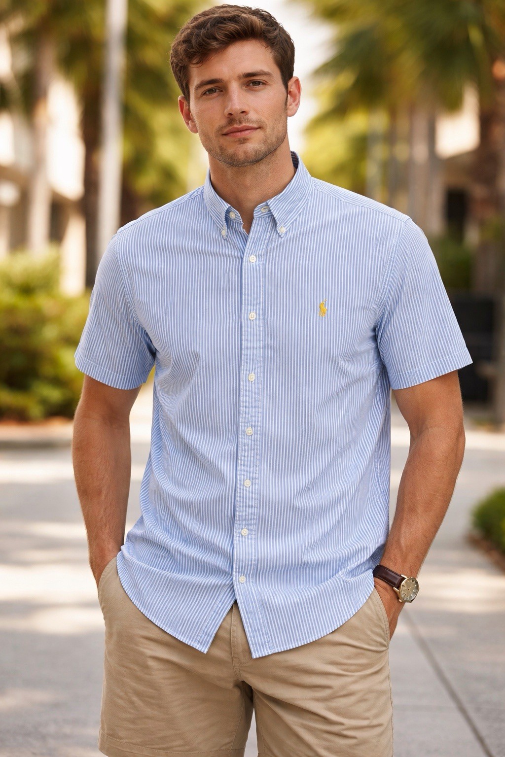 Polo Ralph Lauren Short Sleeve Button-Down Shirt – Men’s XXL – Blue/White Stripe