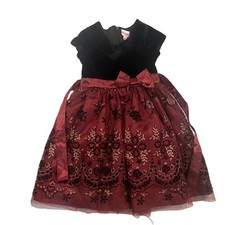 Nannette Kids Girls Size 5 Black/Burgundy Velvet Floral Bow Fit Flare Dress034