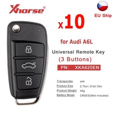 10x XHORSE XKA620EN For Audi A6L Q7 Remote Key 3 Buttons For VVDI Key Tool/VVDI2