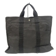 Auth HERMES Her Line Tote MM - Dark Gray Black Polyamide Polyester None Handbag