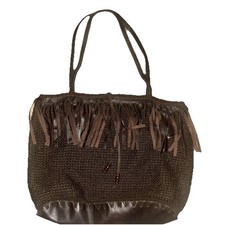 Borsa Maliparmi marrone bordo frange tessuto tote boho hippie morbida viaggio crociera