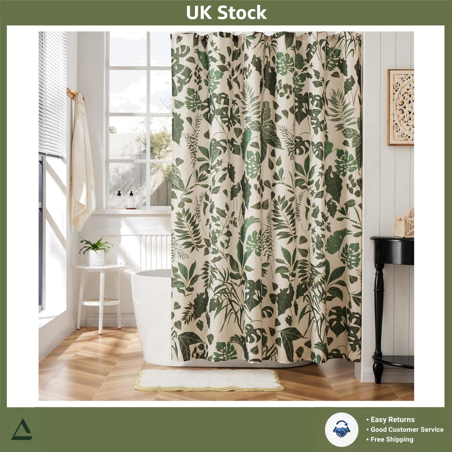 Vibrant Tropical Leaves Floral Boho Fabric Shower Curtain 180x180cm 1PC