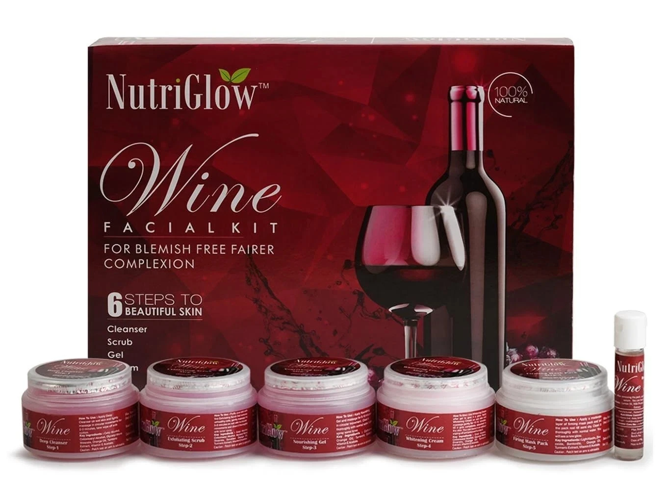 NutriGlow Wine Facial Kit for Women for Glowing Skin, 6-Pieces Skin Care Set